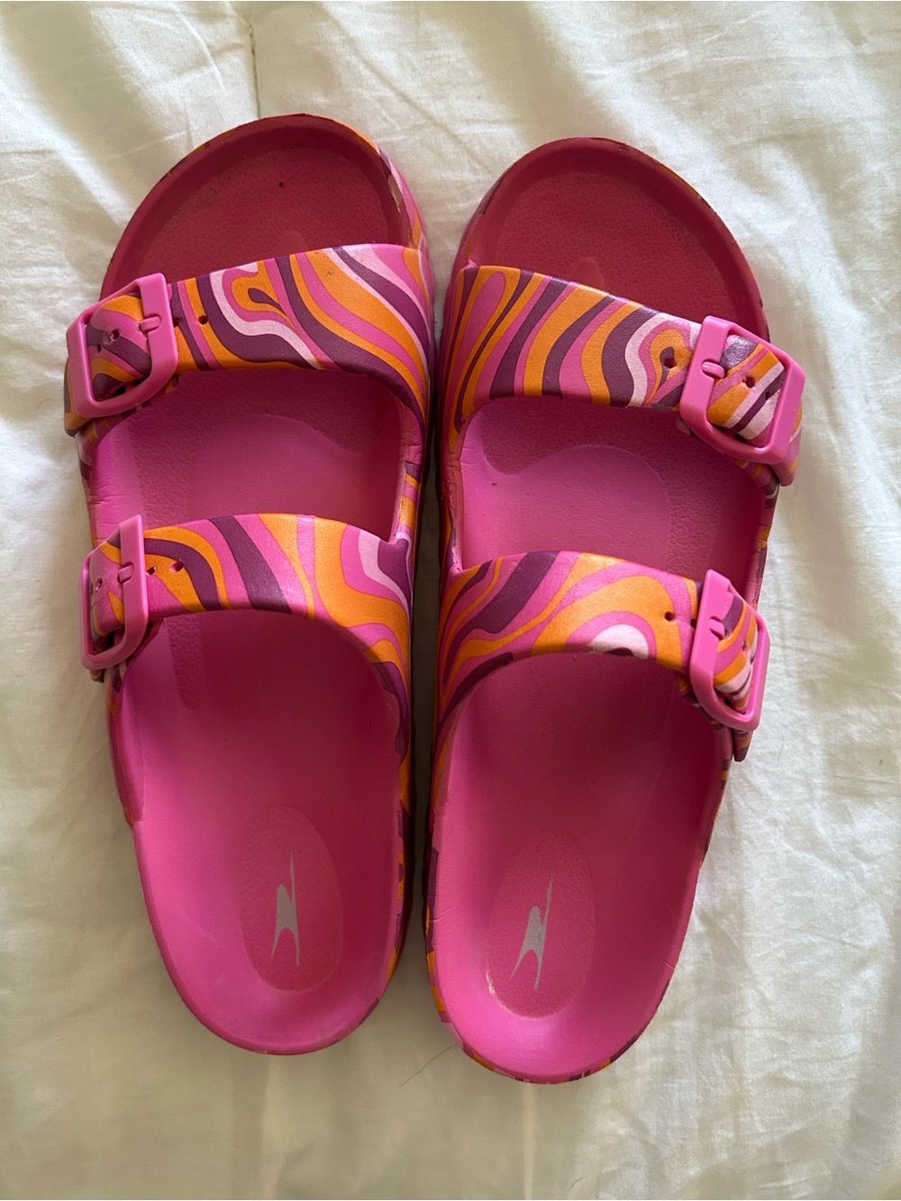 Womens Pink & Orange Swirl Slide Sandals
